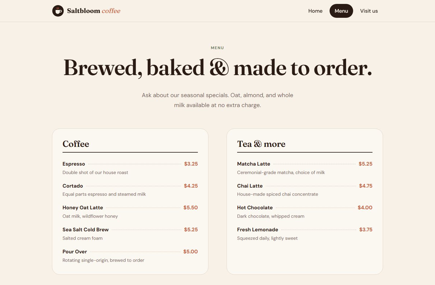 Menu page